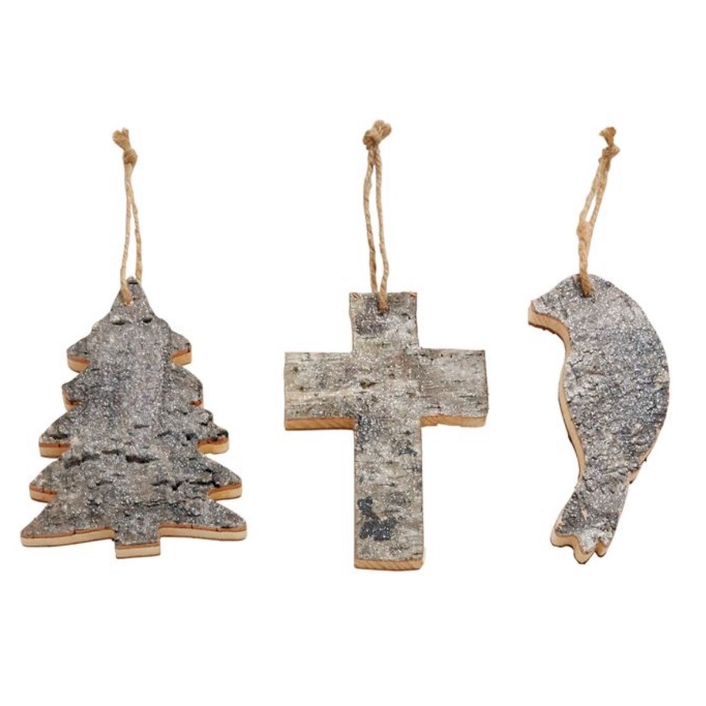 Set of 3 Mudpie Birch Glitter Ornament